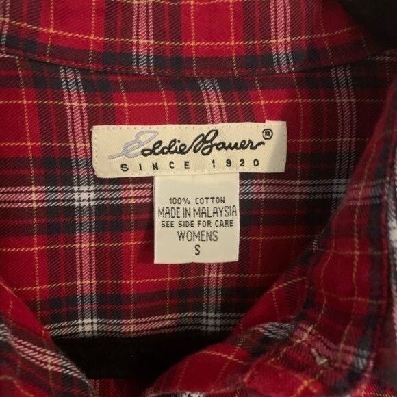 Eddie Bauer Womens Red Plaid Button-Up Shirt Small Long Sleeve 100% Cotton Casua - Picture 2 of 6